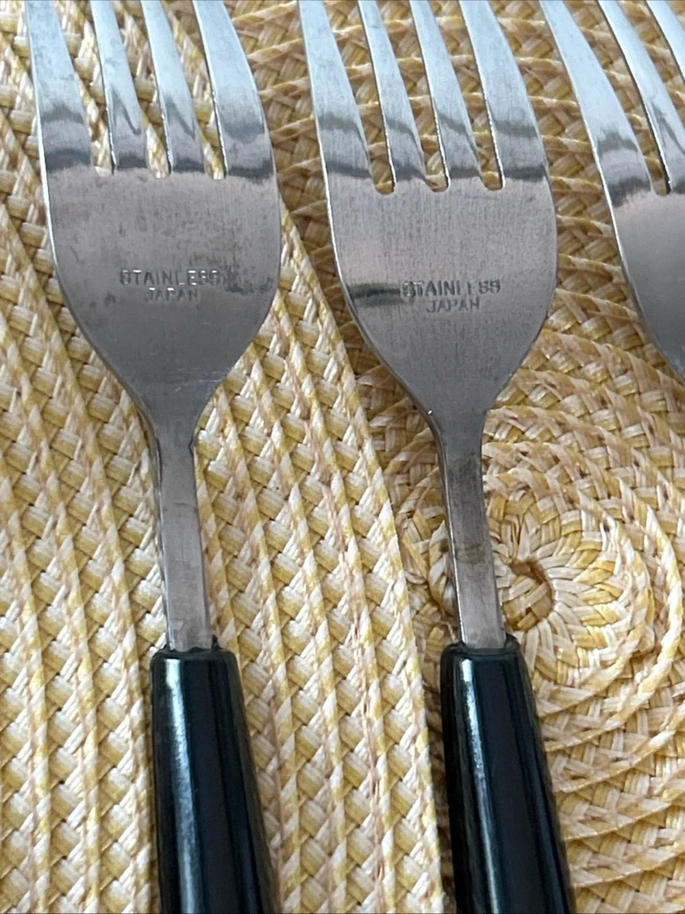 VTG Lifetime Cutlery Japan 15 pc Bamboo Inset Black Handle 7Spoons4Knives4Forks